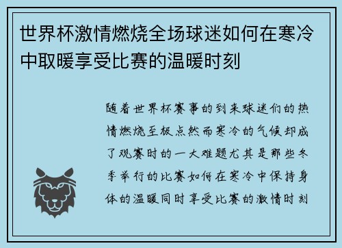 世界杯激情燃烧全场球迷如何在寒冷中取暖享受比赛的温暖时刻